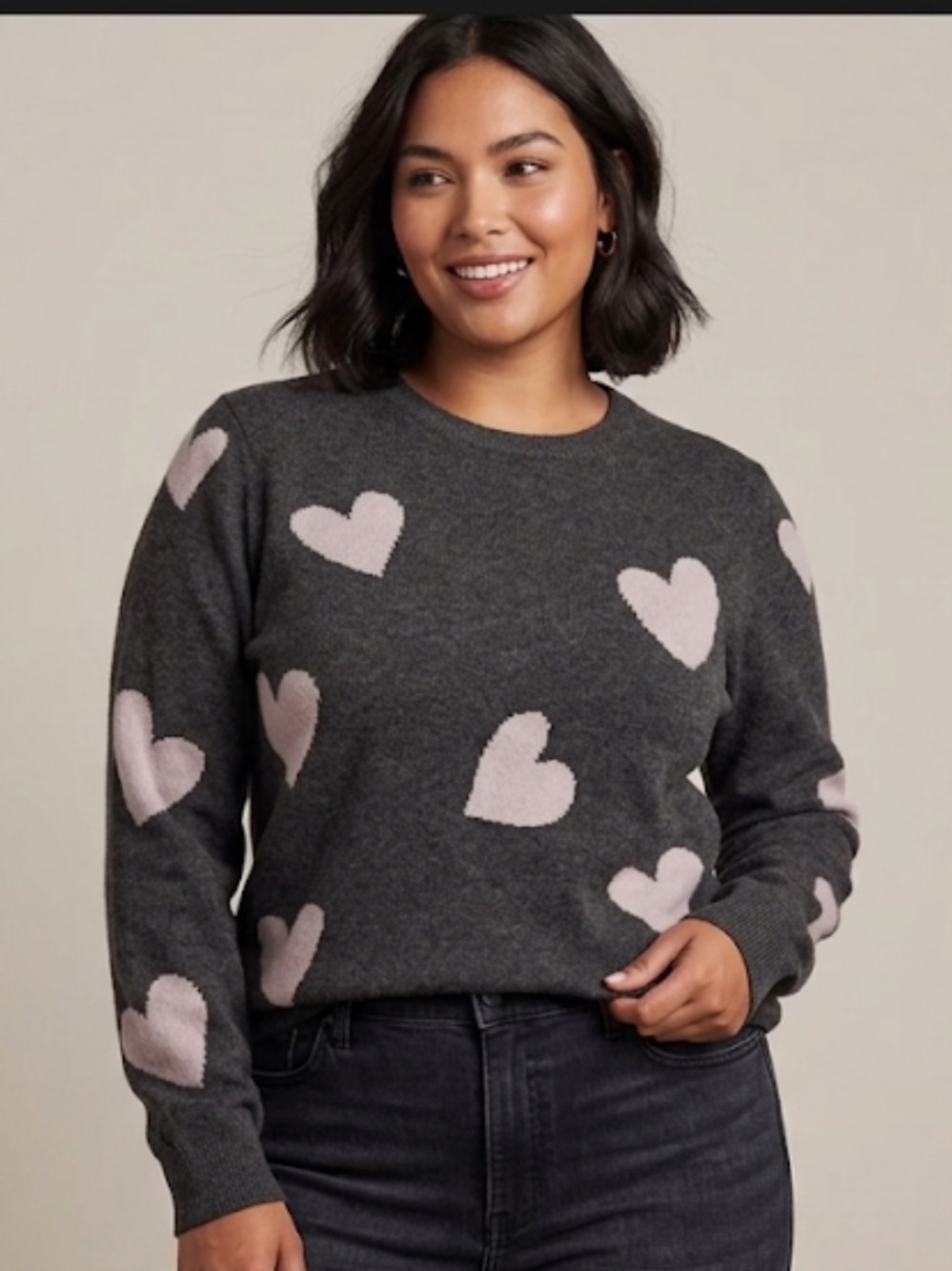 Philosophy Gray Pink Heart Pullover Crew Cashmere Sweater XL